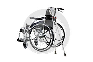 Black disability wheelchair crutch, Invalid chair, wheelchair and crutches isolated on White Background