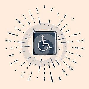 Black Disabled handicap icon isolated on beige background. Wheelchair handicap sign. Abstract circle random dots. Vector