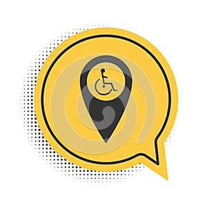Black Disabled Handicap in map pointer icon isolated on white background. Invalid symbol. Wheelchair handicap sign