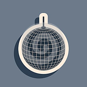 Black Disco ball icon isolated on grey background. Long shadow style. Vector
