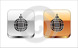 Black Disco ball icon isolated on white background. Silver-gold square button. Vector