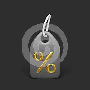 Black discount coupon with golden percent sign 3D icon