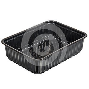 Black disposable plastic food storage container without lid