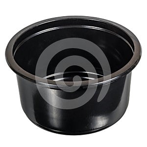 Black disposable plastic food storage container without lid