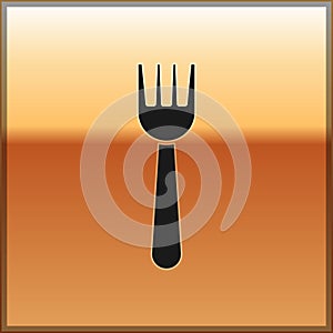 Black Disposable plastic fork icon isolated on gold background. Vector Illustration