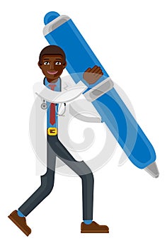 Black Doctor Man Holding Pen Mascot Concept