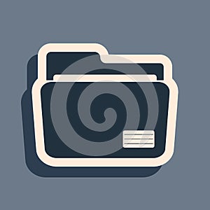 Black Document folder icon isolated on grey background. Accounting binder symbol. Bookkeeping management. Long shadow