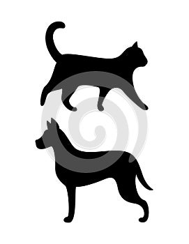 Black Dog and Cat Silhouettes Vector Canine Feline