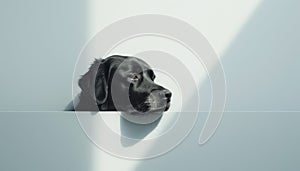 A black dog is looking at the camera