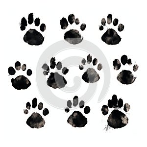 Black Dog Paw Prints: High-quality Drawing On White Background
