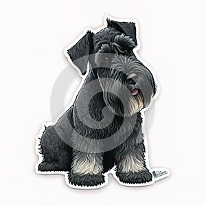 a black dog sticker with a white border on it\'s face and a black nose and tail