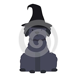 Black dog witch icon cartoon vector. Kitty stick