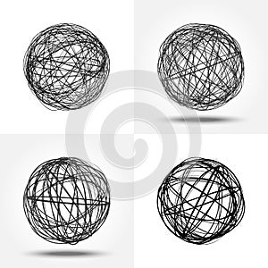 Black doodle circular shape. Abstract circle pencil scribbles background texture