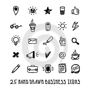 Black doodle hand drawn business icons set