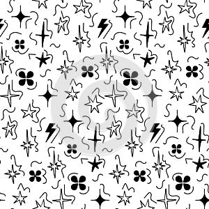 Black doodle hand drawn scribbles seamless pattern