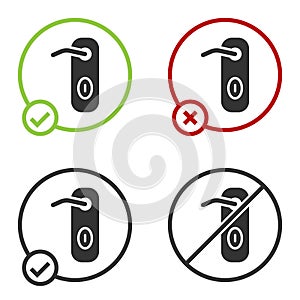 Black Door handle icon isolated on white background. Door lock sign. Circle button. Vector