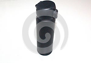 Black dorf stainless steel water bottle for hot or cold isolated on white background