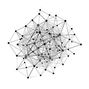 Black dots and lines forming a complex interconnected network structure connection abstract