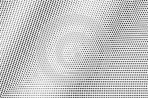 Black dots on white background. Abstract perforated surface. Faded halftone vector texture. Diagonal dotwork gradient