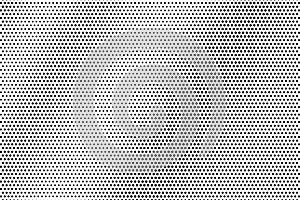 Black dots on white background. Abstract perforated surface. Smooth halftone vector texture. Diagonal dotwork gradient