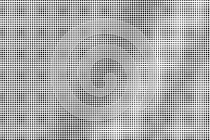 Black dots on white background. Regular perforated surface. Small halftone texture. Diagonal dotwork gradient