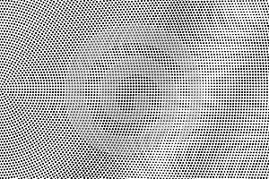 Black dots on white background. Smooth perforated surface. Radial halftone vector texture. Diagonal dotwork gradient
