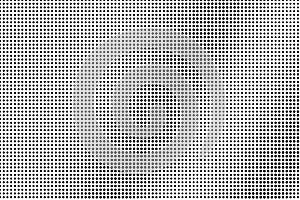 Black dots on white background. Smooth perforated surface. Regular halftone vector texture. Diagonal dotwork gradient