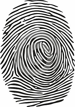 Black dotted finger print isolated on white background. Identification with circle halftone pattern