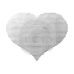 Black dotted heart. Valentine Day theme. Simple halftone gradient vector design