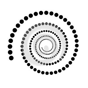 Black dotted spiral symbol. Simple flat vector design element