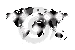 Black dotted world map. Vector illustration, isolated on white background.