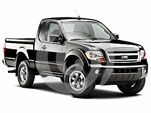 Black double cab pickup truck isolated on clear background, clipping path included on Extra Large size only photo