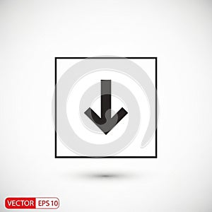 Black downward arrow icon centered within a square on a white background. Simple