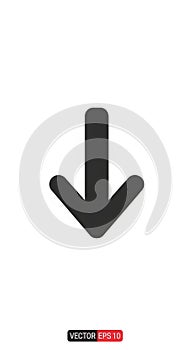 Black downward arrow on a plain white background. The arrow has a simple, bold