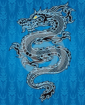 Black dragon on blue background