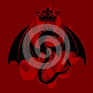 Black dragon with crown over his head as symbol of the house Targaryen.