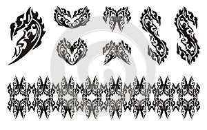 Black dragon head symbols in tribal style