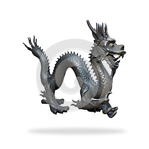 Black dragon statue on isolated background with clipping path. Chinese new year powerful symbol