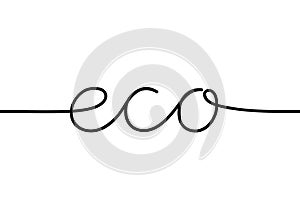 Black drawn continuous line word Eco. Concept is natural, eco-friendly, fresh, vitamin, proven. Vector illustration on white
