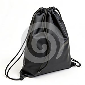 Black drawstring bag isolated on white background
