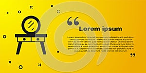 Black Dressing table icon isolated on yellow background. Vector