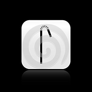 Black Drinking plastic straw icon isolated on black background. Silver square button. Vector Illustration