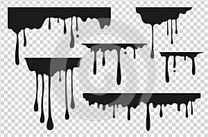 Black dripping stain. Liquid paint drop, oil ink splatter melted chocolate caramel splash black graffiti stain. Vector photo