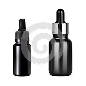 Black dropper bottle for cosmetic serum or oil, vector