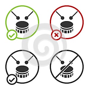 Black Drum with drum sticks icon isolated on white background. Music sign. Musical instrument symbol. Circle button