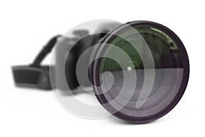 Black dslr camera isolated on white