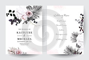 Black and dusty pink flowers glamour vector design bouquet frames