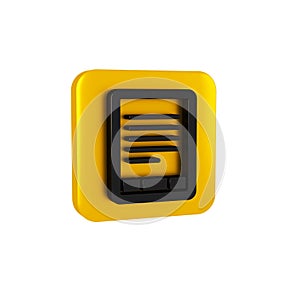 Black E-Book reader icon isolated on transparent background. Yellow square button.