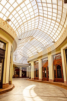 Black Eagle Palace inside,glass covered passage, Oradea, Romania. Famous, architectural,Vulturul Negru