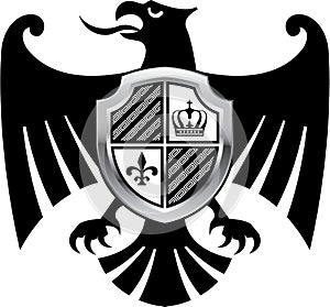 Black Eagle with Silver Shield Royal Vector